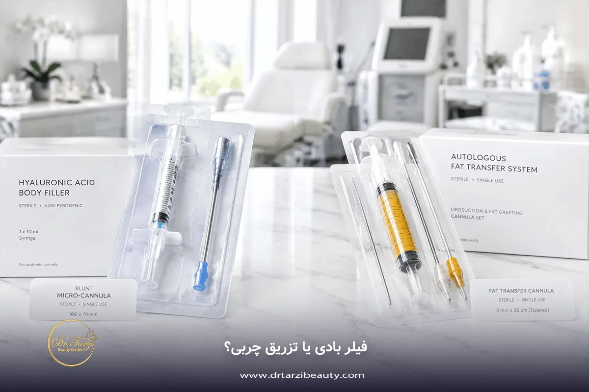 مقایسه کیت تزریق فیلر بادی با کانولای بلانت در برابر تجهیزات تزریق چربی اتولوگ در مرکز دکتر طرزی